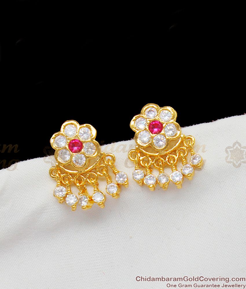 Golden Sunflower Design With White And Pink Impon Studs Earring ER1388