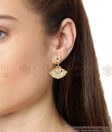 Attractive White And Pink Stone Flower Design Impon Gold Dangler Jewelry ER1389 Attractive White And Pink Stone Flower Design Impon Gold Dangler Jewelry ER1389