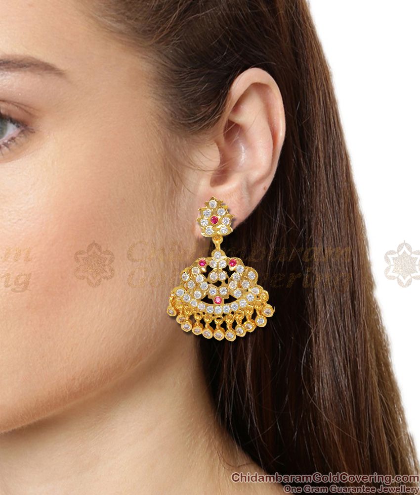 Grandful Big Peacock Model Gold Impon Multi Stone Danglers Bridal Jewelry ER1390