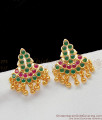 Beautiful Green And Pink Stone Peacock Feather Pattern Gold Plated Studs ER1391