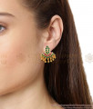 Beautiful Green And Pink Stone Peacock Feather Pattern Gold Plated Studs ER1391
