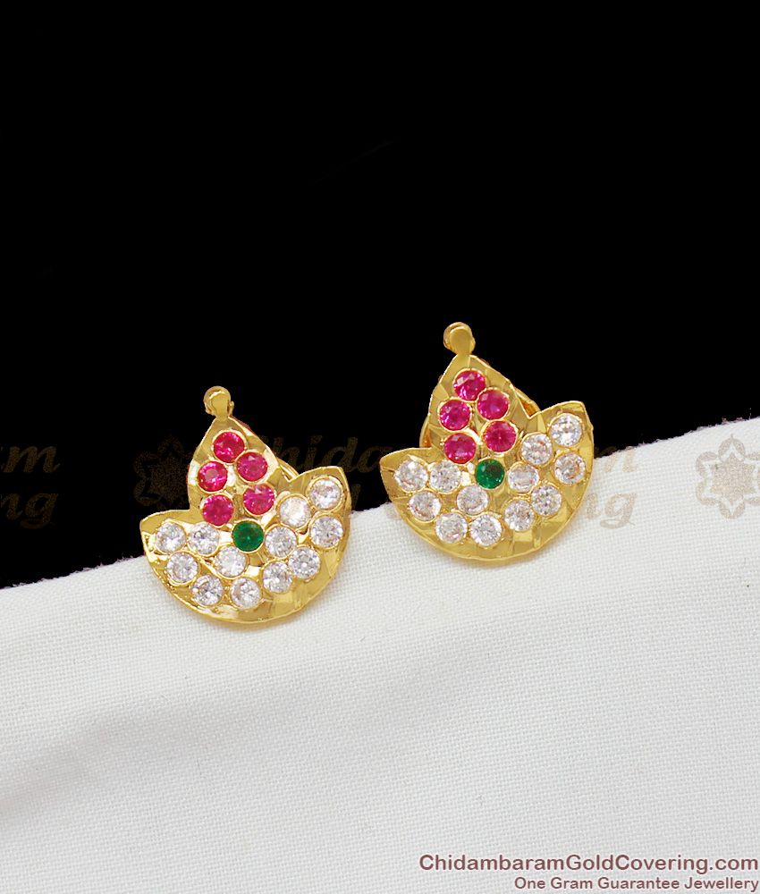 Traditional Velaku Design Impon Gold Studs With Multi Stone For Daily Use ER1393