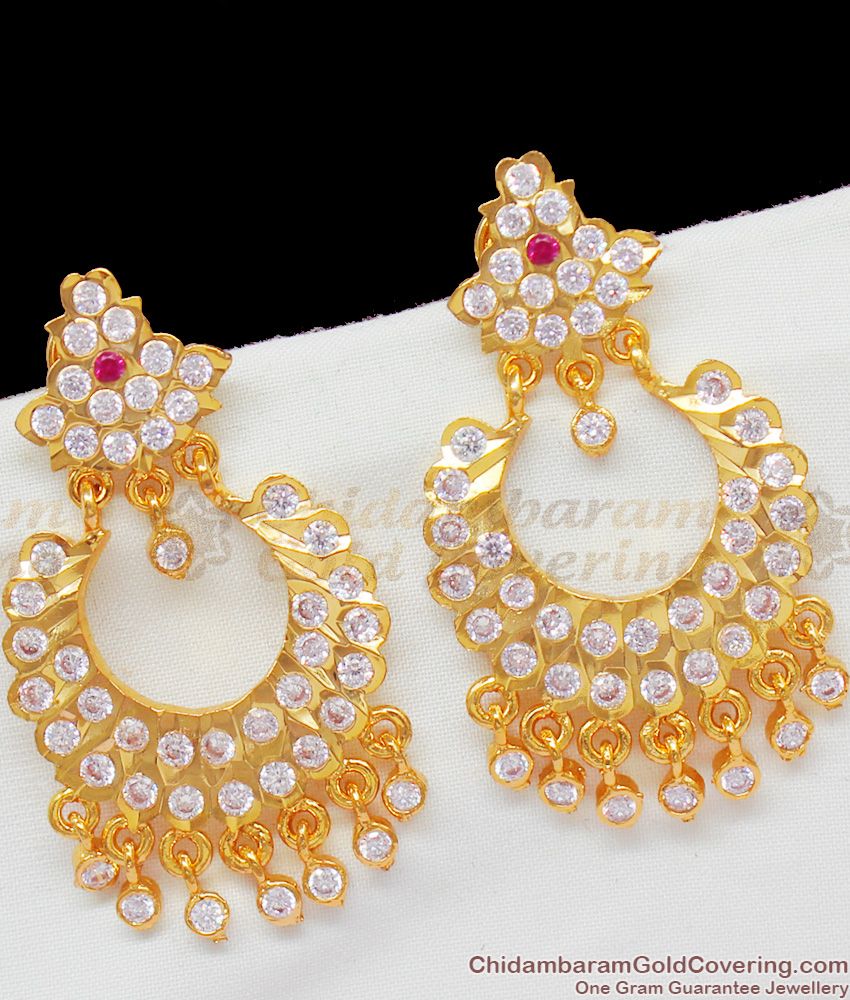 Bridal Design Gold Plated Chandbali Danglers Set With Colorful Impon Stones ER1398