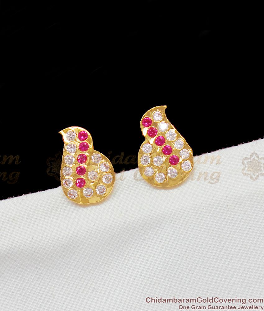 Gold Imitation Studs With Duel Color Stone Five Metal Jewelry  For Girls ER1399