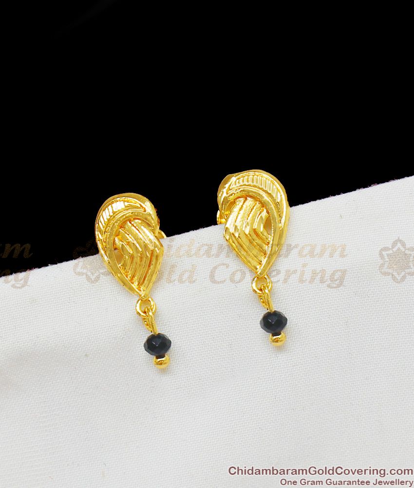Simple Gold Finish Regular Wear Studs With Black Bead Earrings ER1402