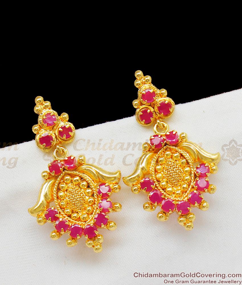 Attractive Ruby Stone Gold Inspired Kerala Designed Earrings ER1403