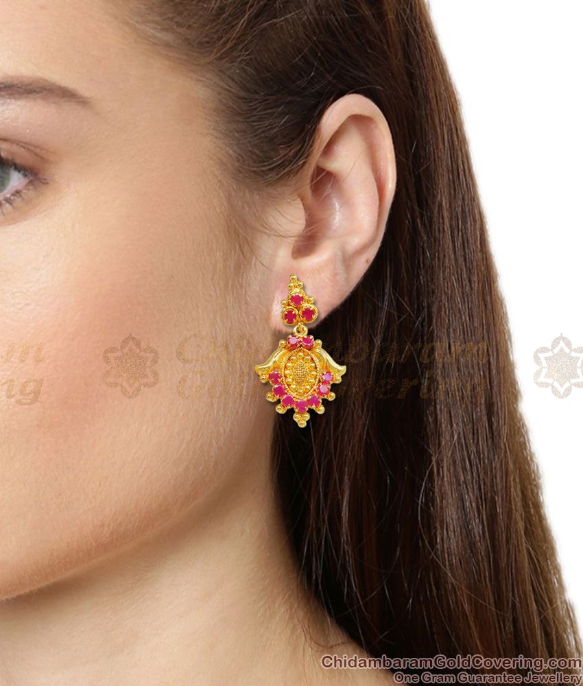 Attractive Ruby Stone Gold Inspired Kerala Designed Earrings ER1403