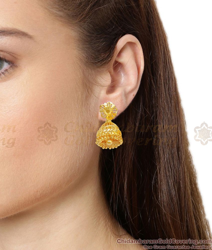 Solid Design Heavy Gold Plated Jhumka Earrings With Bell Type Beads ER1407