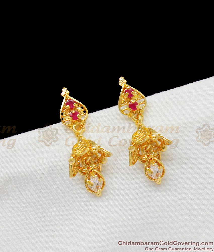 Fancy Design Gold Finish Duel Color Stones Jhumka Earrings For Ladies ER1410