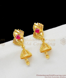 Single Ruby Stone Aspiring Gold Tone Small Jhumki Earrings For Girls ER1412 Single Ruby Stone Aspiring Gold Tone Small Jhumki Earrings For Girls ER1412