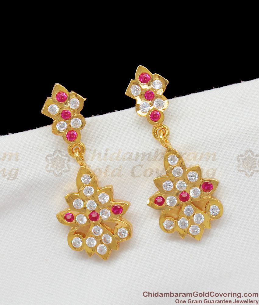 Simple And Light Weight Ruby AD Impon Gold Stones For Girls Daily Use ER1417