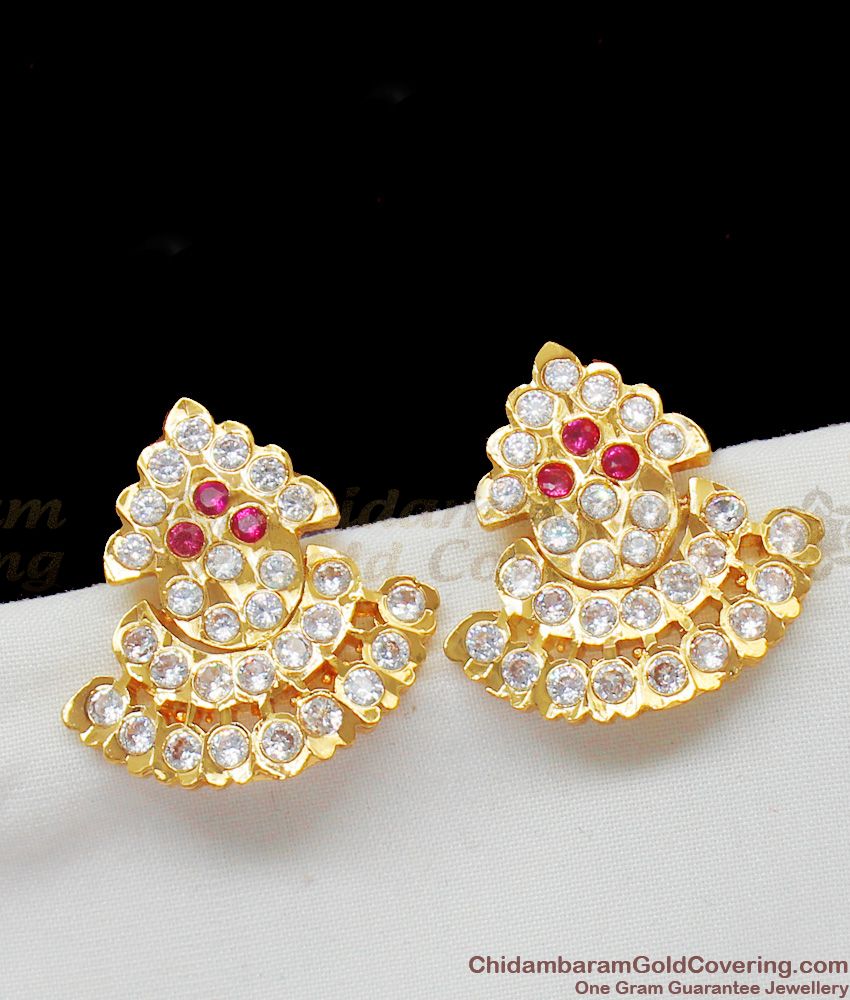Traditional Gold Plated Colorful Stone Impon Studs Kerala Jewelry Collections ER1418