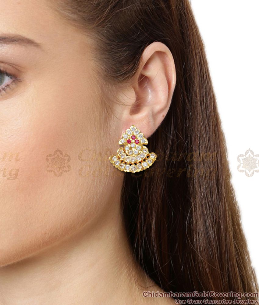 Traditional Gold Plated Colorful Stone Impon Studs Kerala Jewelry Collections ER1418