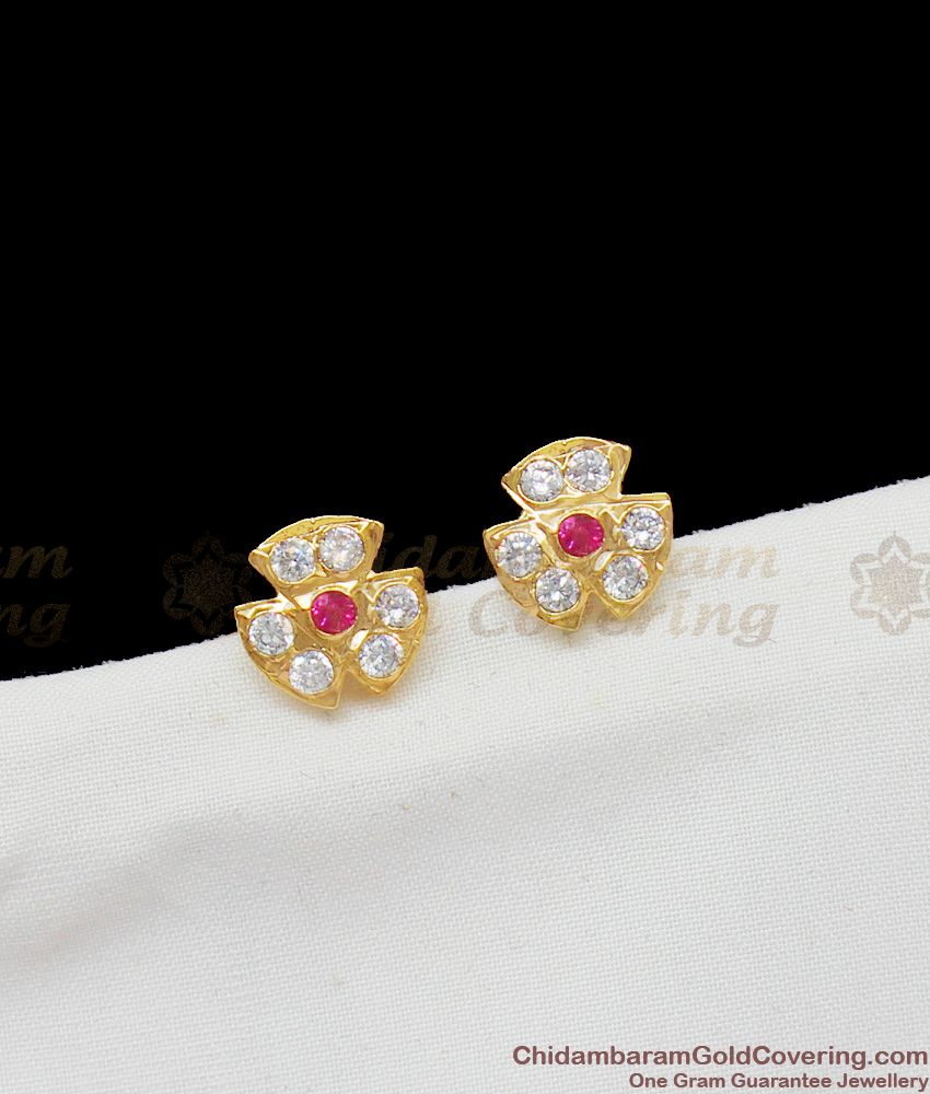 Real Gold Flower Pattern Panchaloga Multi Stone Stud Type Earrings ER1420