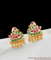 Beautiful Swan Design Green And Pink Stone Impon Gold Studs Daily Use ER1422