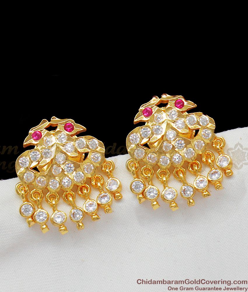 Double Peacock Studs Real Impon Gold Earrings Collection Shop Online ER1428