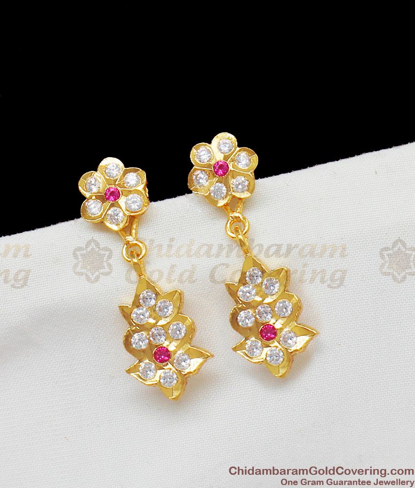 Simple Impon Gold Five Metal Double Color Stones Stud Pattern Danglers ER1429