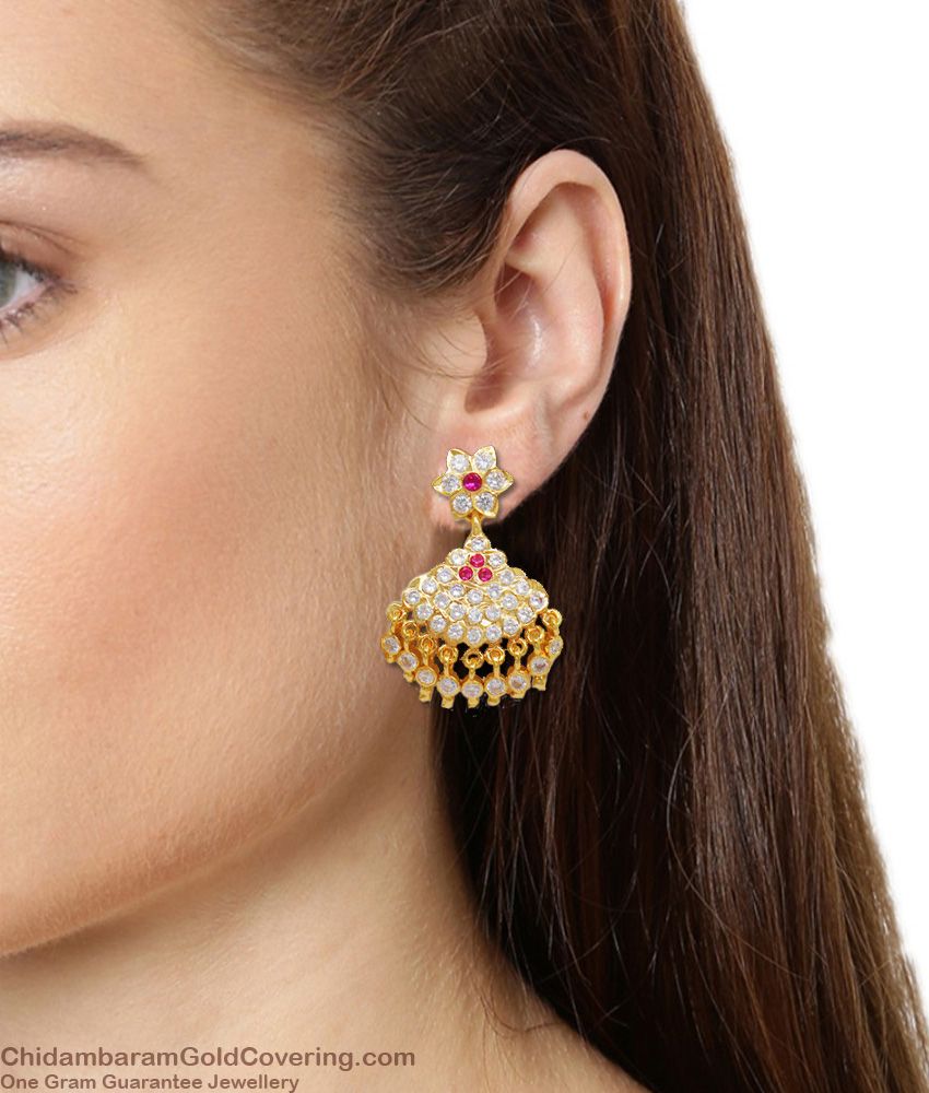 Big Danglers Impon Gold Earrings With Beads For Ladies Regular Wear ER1434