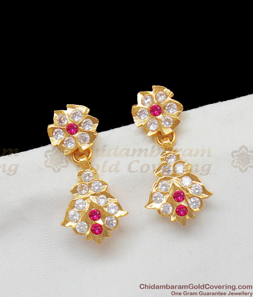 Cute Gold Dangler Design Multi Color Stone Five Metal Earrings ER1436