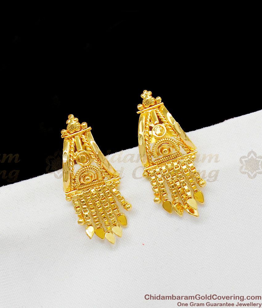 Kerala Traditional Gold Finish Studs With Hanging Droplet Model Earrings ER1441