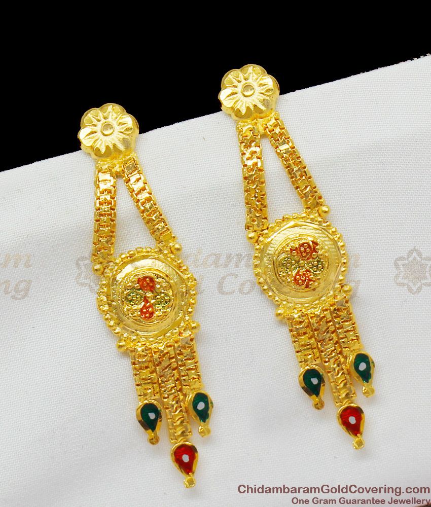 Long Sparkling Enamel Gold Forming Danglers Rain Droplet Collections ER1442