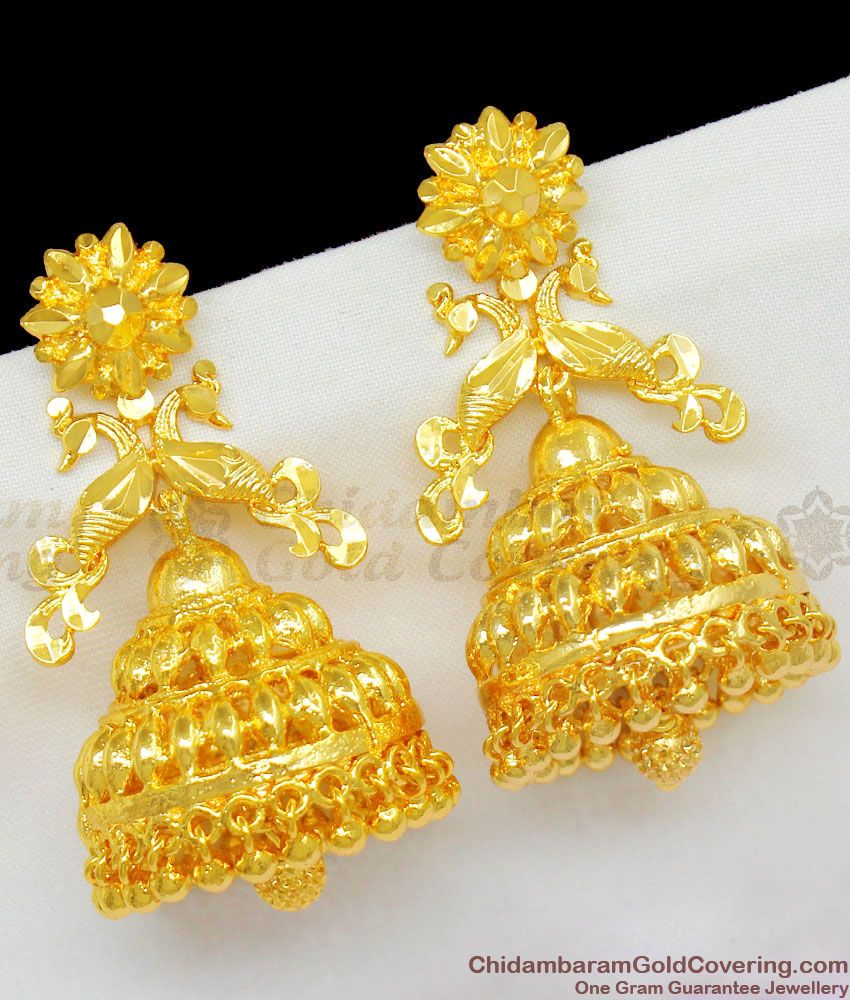 Big Grand Peacock Design Gold Plated Traditional Wear Jhumki Kammal ER1446