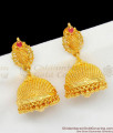 Gold Net Pattern Pretty Jhumki Earrings With Single Ruby Stone Model ER1447