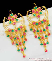 Half Moon Big Star Gold Danglers With Ruby Emerald Stone Earrings ER1450 Half Moon Big Star Gold Danglers With Ruby Emerald Stone Earrings ER1450