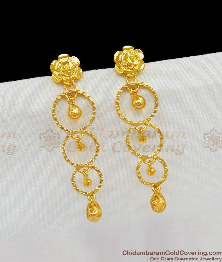 Modern Design Full Moon Model Gold Finish Thin Danglers For Ladies Party Wear ER1463