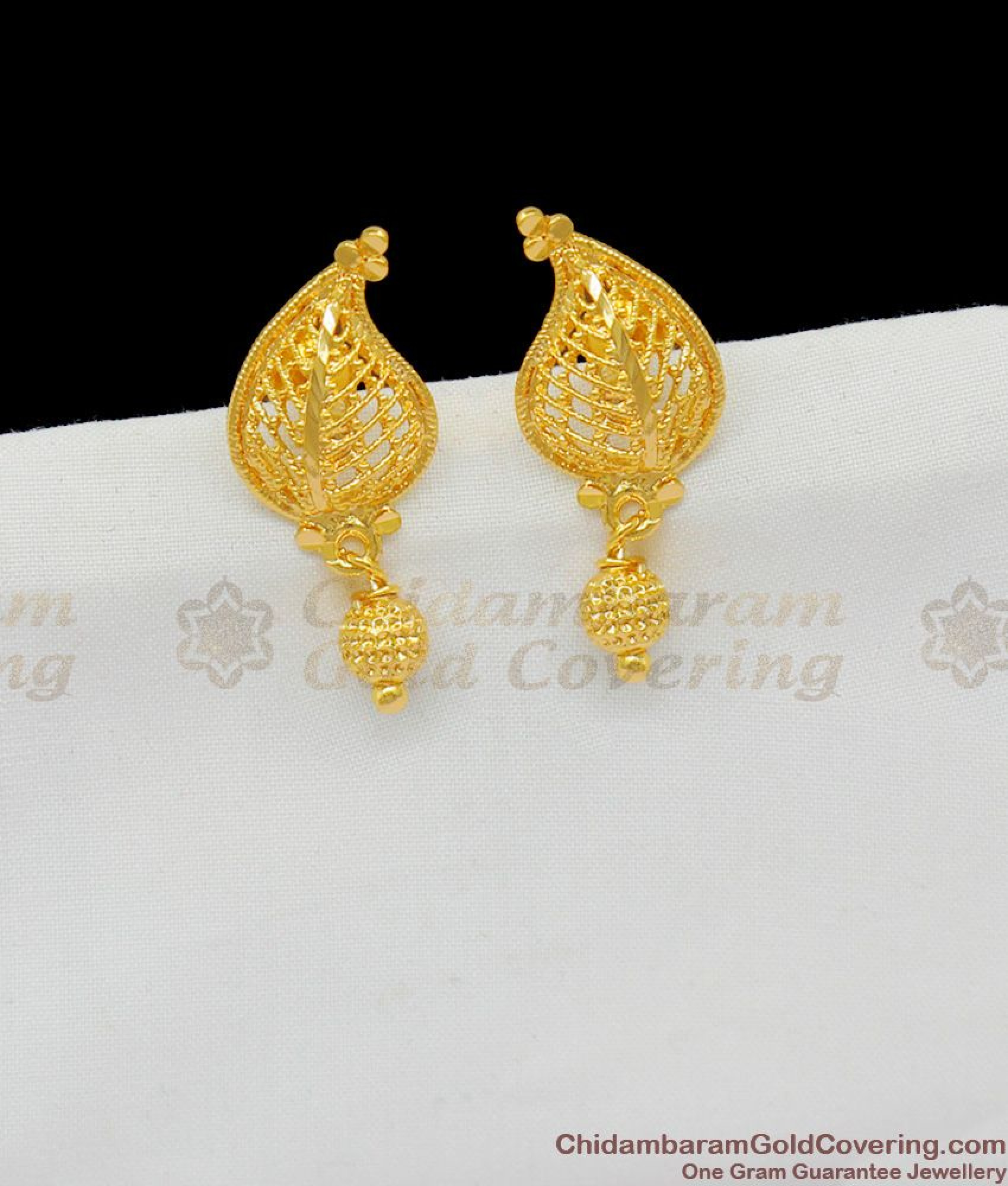 Sizzling Gold Mango Design Handcrafted Stud Type Earrings For Office ...