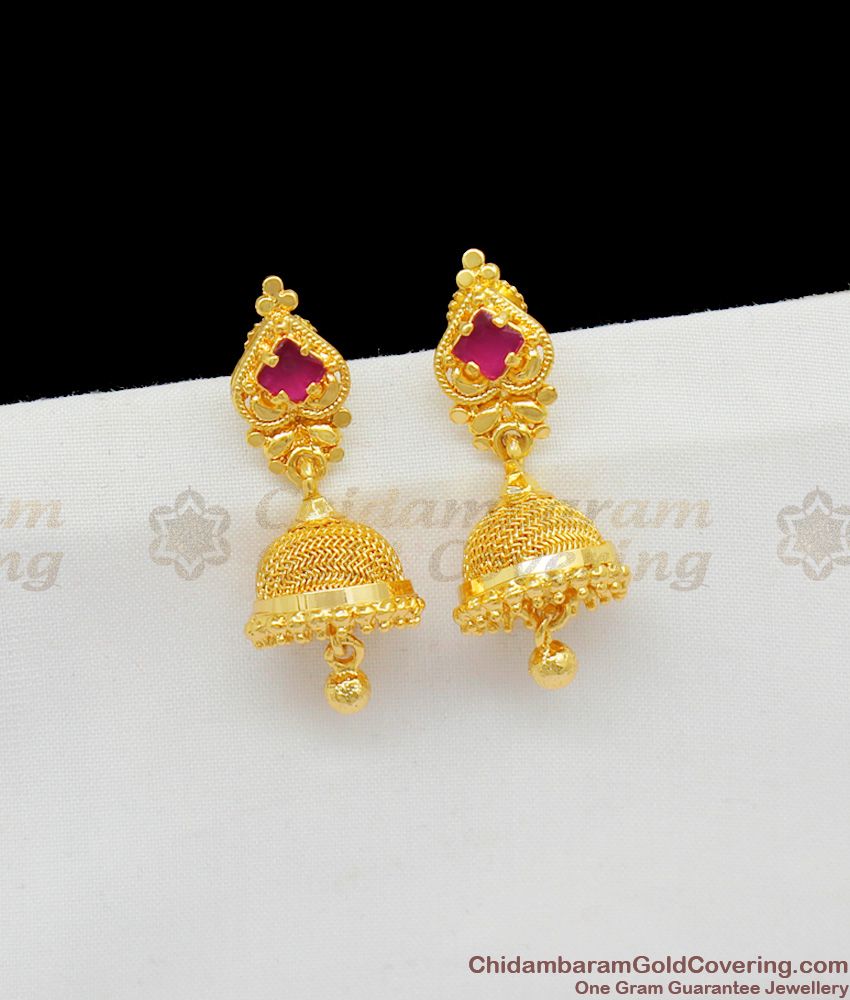 Ruby Stone Stud Nice Looking Jhumki Gold Earring For Women Wear ER1479