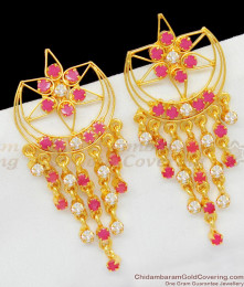 Half Moon Big Star Gold Danglers With Ruby Emerald Stone Earrings ER1496 Half Moon Big Star Gold Danglers With Ruby Emerald Stone Earrings ER1496