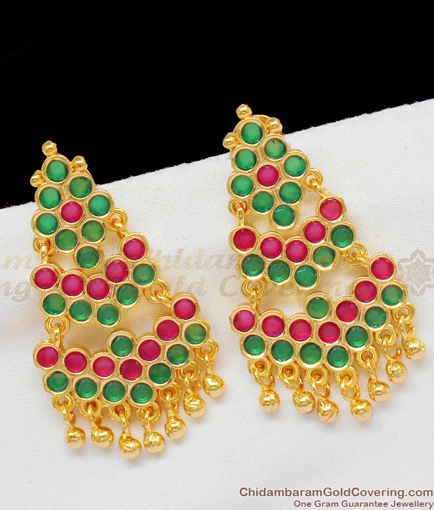 Ruby Emerald Impon Danglers Gold Earrings With Beads For Ladies Regular Wear ER1503