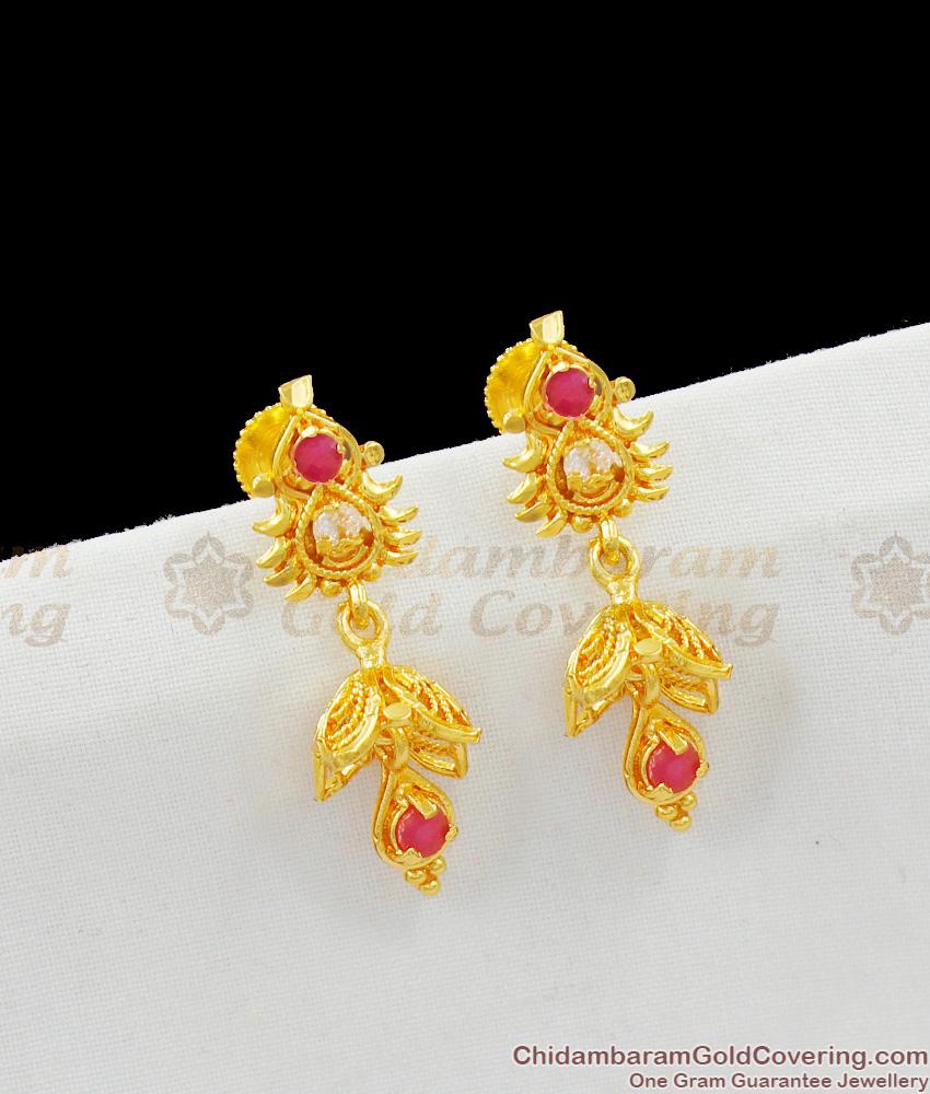 Ruby Stone Nice Looking Jhumki Gold Earring For Women Wear ER1508