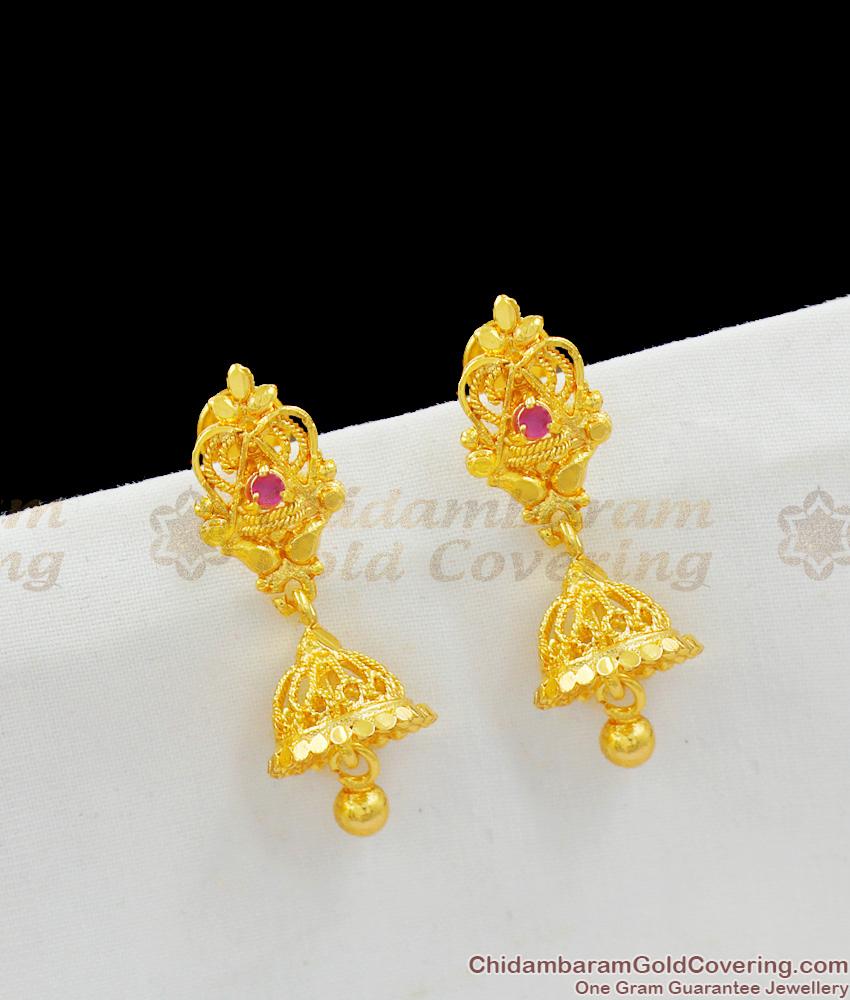 Ruby Stone Nice Looking Jhumki Gold Earring For Women Wear ER1509