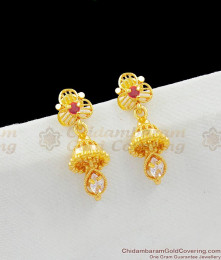 Ruby White Stone Jhumki One Gram Gold Earring For Women Wear ER1510 Ruby White Stone Jhumki One Gram Gold Earring For Women Wear ER1510