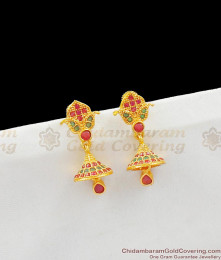 One Gram Gold Ruby Emerald Stone Jhumki For Women Daily Wear ER1511 One Gram Gold Ruby Emerald Stone Jhumki For Women Daily Wear ER1511