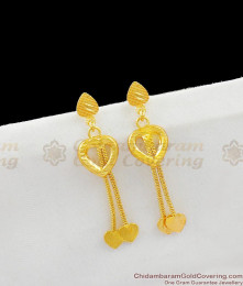 Handcrafted Heart Design One Gram Gold Modern Long Danglers ER1517 Handcrafted Heart Design One Gram Gold Modern Long Danglers ER1517