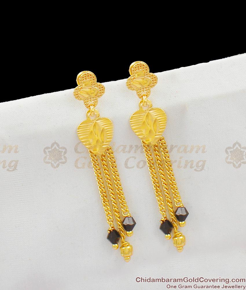 Black Crystal Beads Heart Design One Gram Gold Modern Long Danglers ER1518