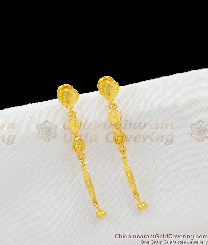 Slender Thin Heart Design One Gram Gold Modern Long Danglers Simple Lovers Gift ER1523