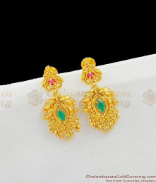 Ruby Emerald Danglers Gold Earrings With Beads For Ladies Daily Wear ER1525 Ruby Emerald Danglers Gold Earrings With Beads For Ladies Daily Wear ER1525
