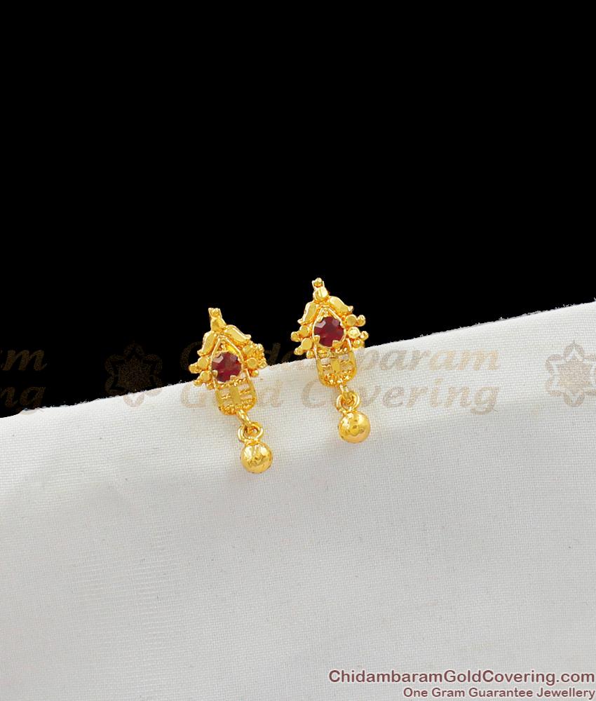 One Gram Gold Red Stud Earrings Jewelry For Regular Home Wear ER1527 One Gram Gold Red Stud Earrings Jewelry For Regular Home Wear ER1527
