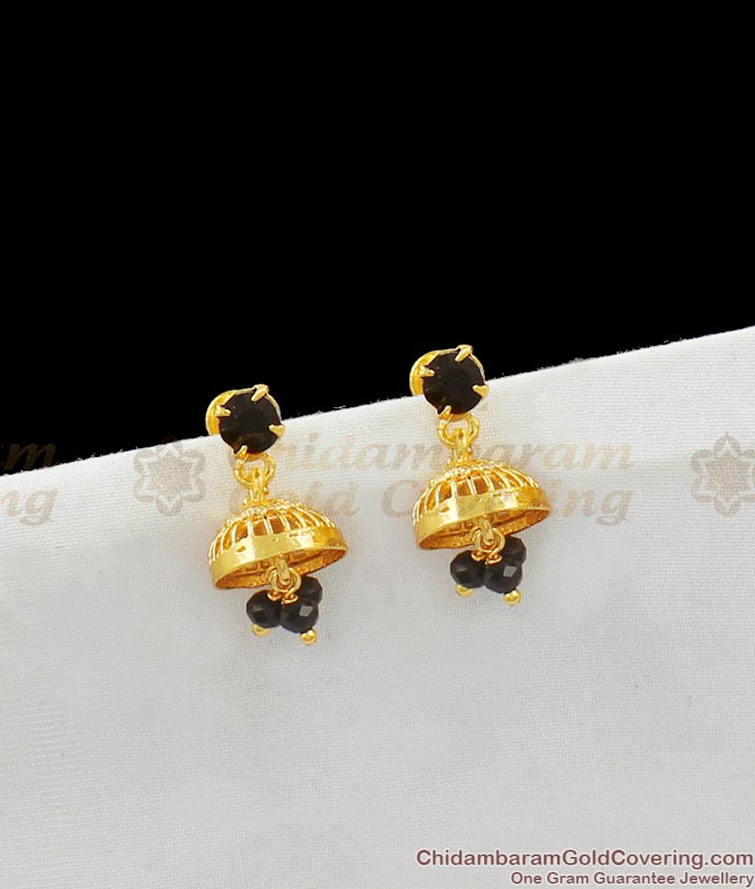 Small Black Crystal Jhumki One Gram Gold Earring Collections Online Daily Use ER1530