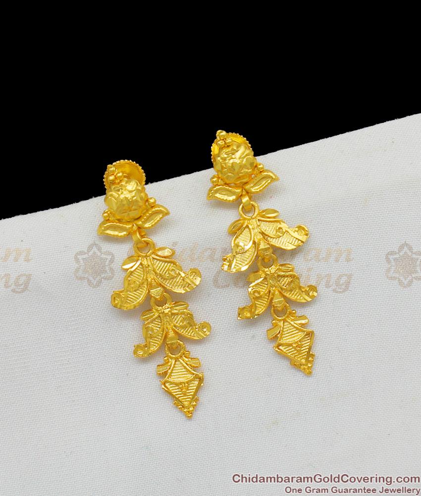 Dangling Three Leaf Forming Gold Earrings Design For Daily Regular Wear ER1543