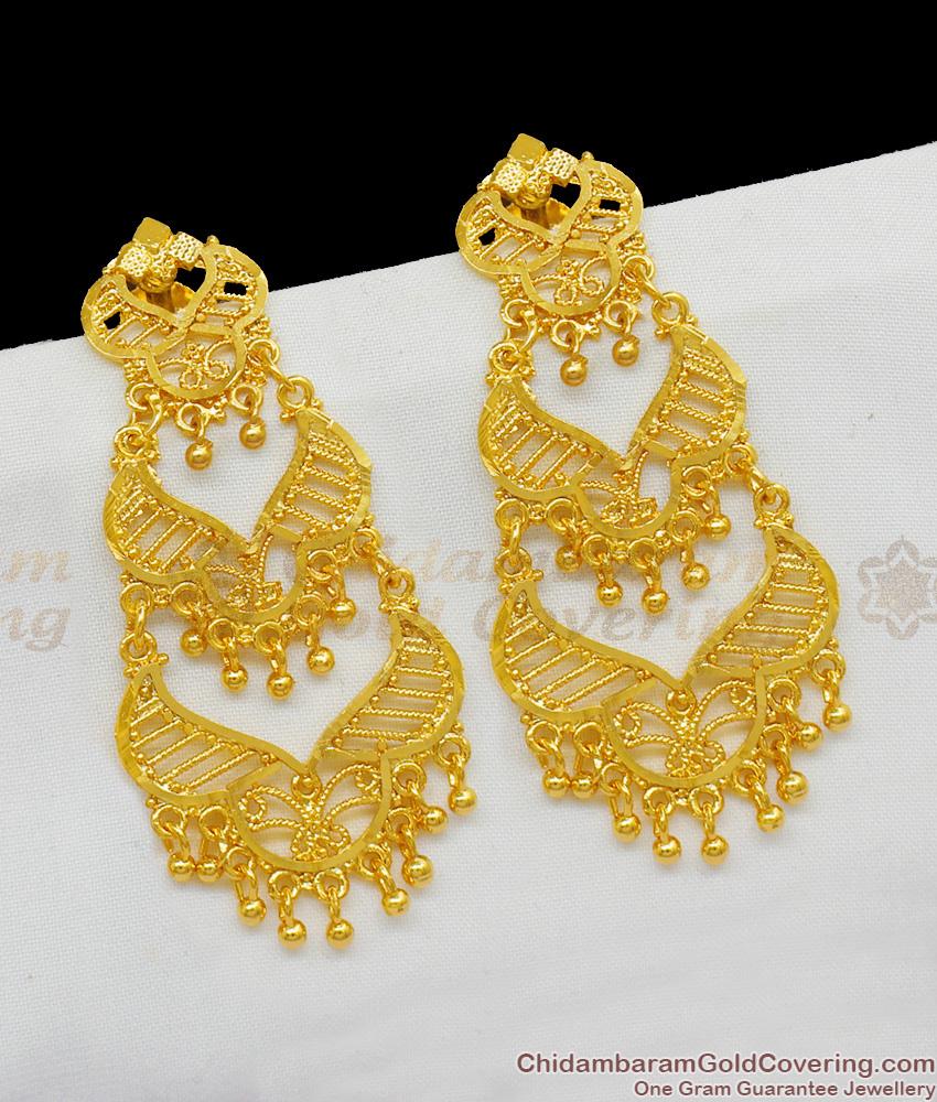 Real Gold Tone Forming Three Layer Danglers Party Wear Ornaments ER1549