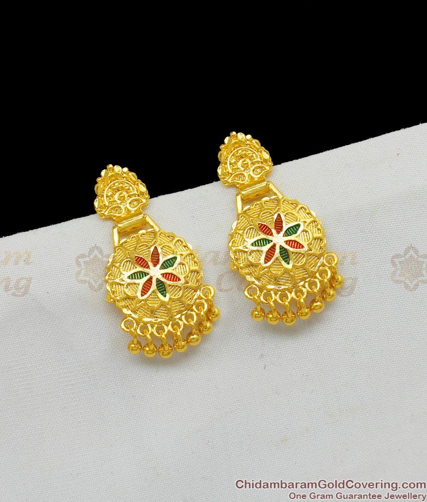 Best Selling Kerala Model Enamel Real Gold Pattern Multi Color Latest Trendy Dangler ER1555