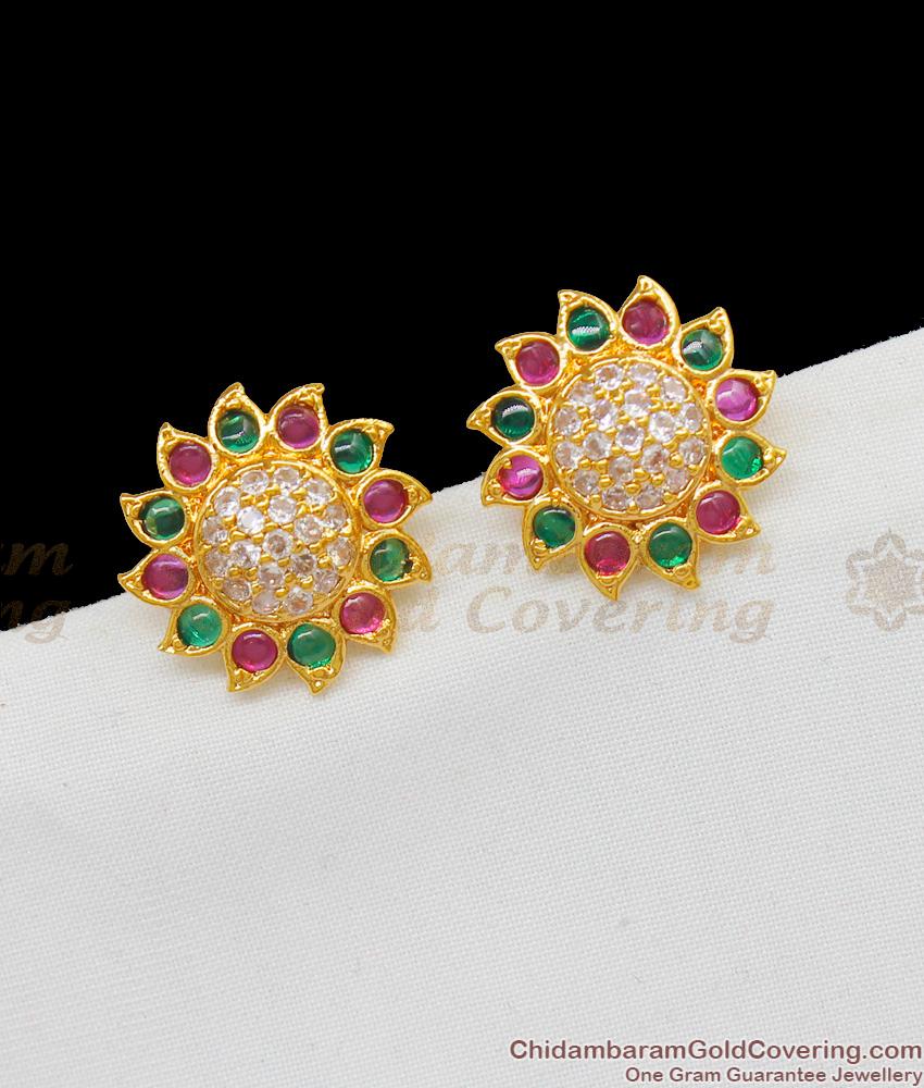 MultiColor AD Stone Flower Studs For Ladies Daily Wear Jewelry ER1565