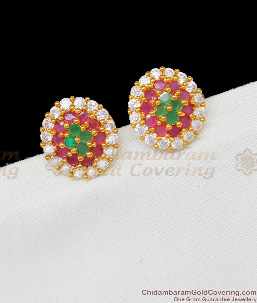 MultiColor AD Stone Flower Oval Studs For Ladies Daily Wear Jewelry ER1578