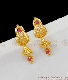 Trendy Ruby White Bridal Gold Jhumki Collections Buy Online ER1586 Trendy Ruby White Bridal Gold Jhumki Collections Buy Online ER1586