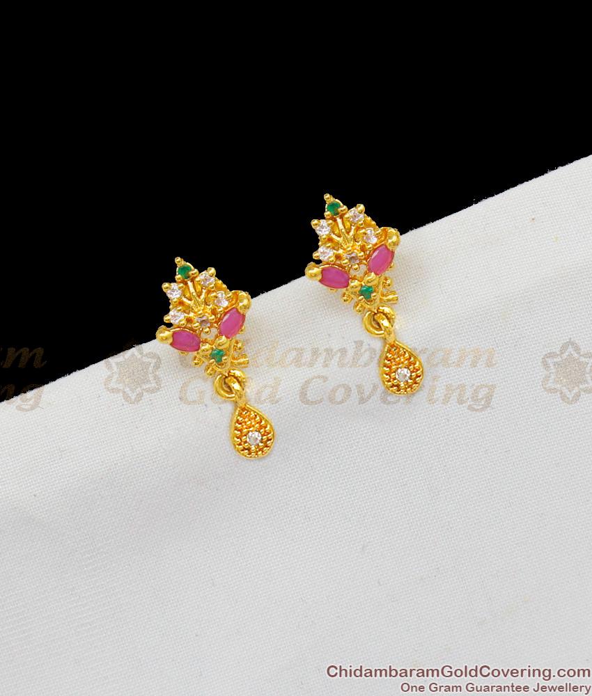 Small Real Gold Design AD Stone Studs Daily Use Earring Collections ER1589